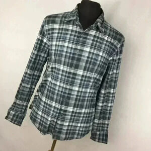 John Varvatos L Shirt Blue Gray Plaid Button Down